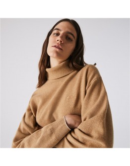 Lacoste women's knitted blouse with camel turtleneck
