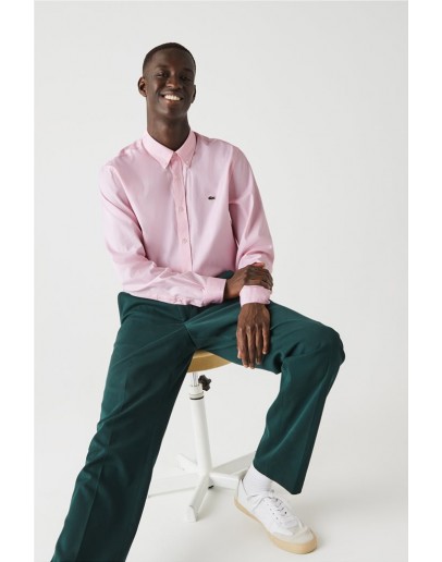 Lacoste Men's Poplin Shirt Regular Fit Pink