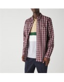 Lacoste Men's Plaid Shirt Regular Fit Bordeaux