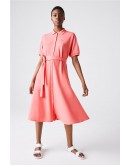 Lacoste women's midi dress shirt "Cotton Piqué Belted Polo" Pink