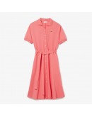 Lacoste women's midi dress shirt "Cotton Piqué Belted Polo" Pink