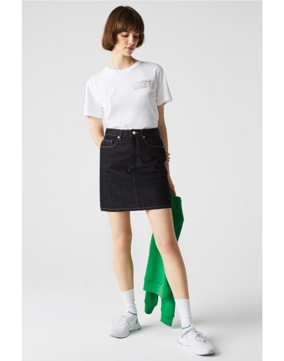 Lacoste women's mini denim skirt with embroidered logo Dark Blue
